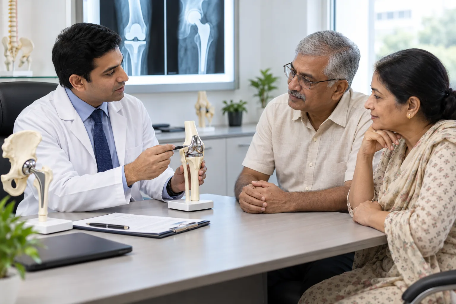 Indian patient discussing joint replacement care