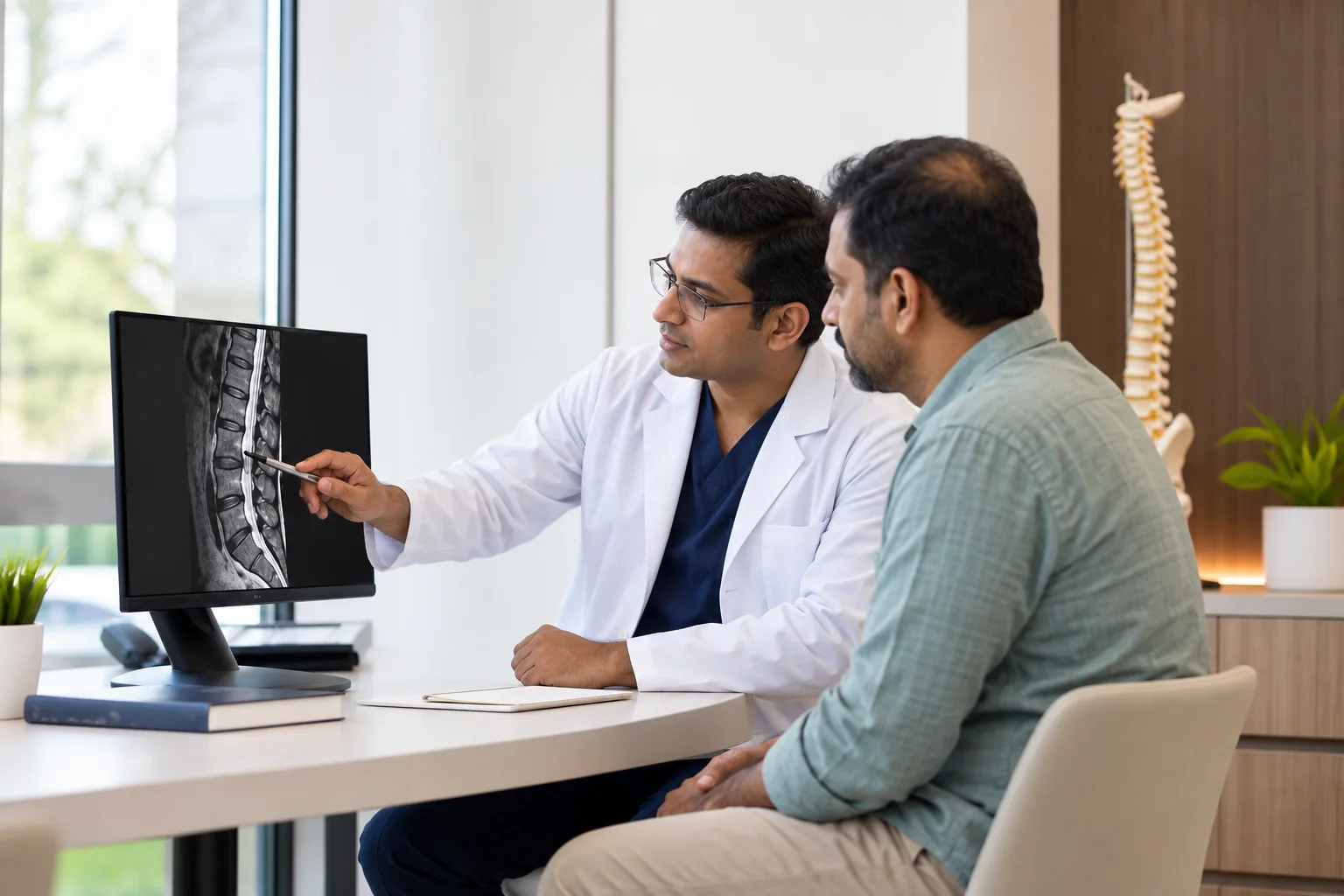 Orthopaedic spine consultation, representative clinical imagery
